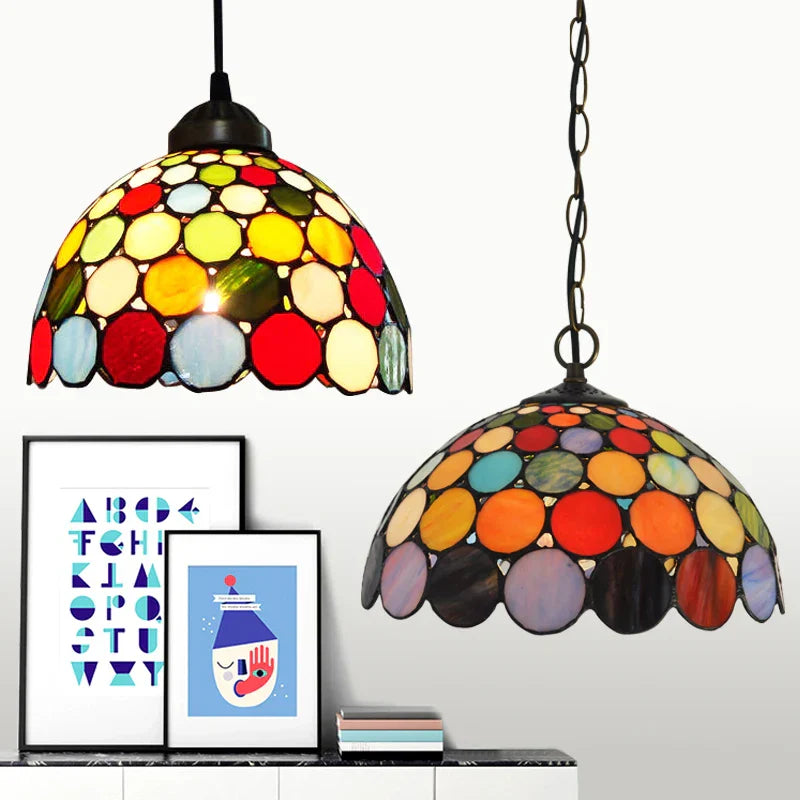 Tiffany Pendant Lamp: Colorful Retro Decor Chandeliers for Dining & Bedroom Lighting