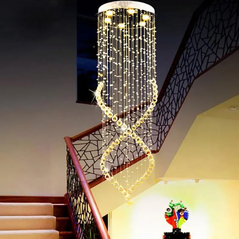Modern Crystal Chandelier LED Pendant Light for Duplex Stairs and Kitchen
