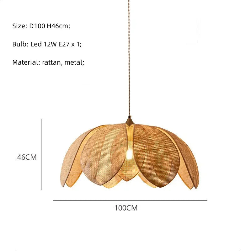 Petal Rattan Wicker Chandelier for Tea House Dining Room
