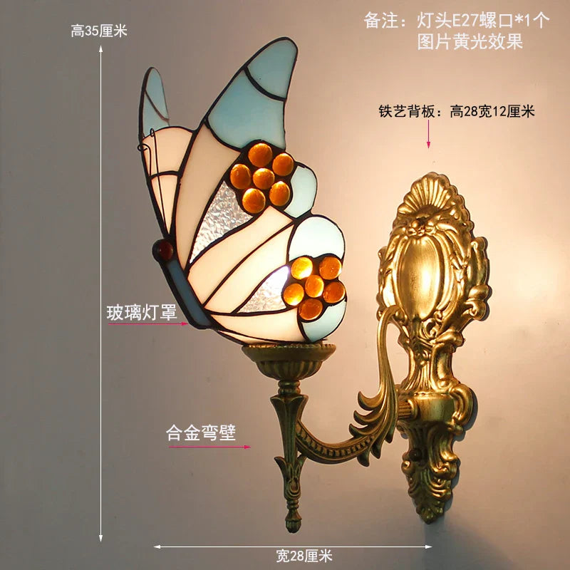 Butterfly Stained Glass Wall Sconces for Home Living Room Bedroom Lighting