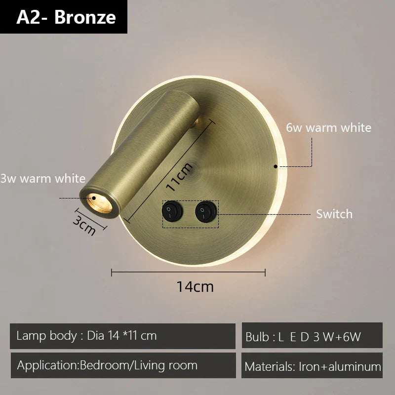 Rotatable Wall Lamp Black Bronze Modern Study LED Wall Sconce Reading Spotlights