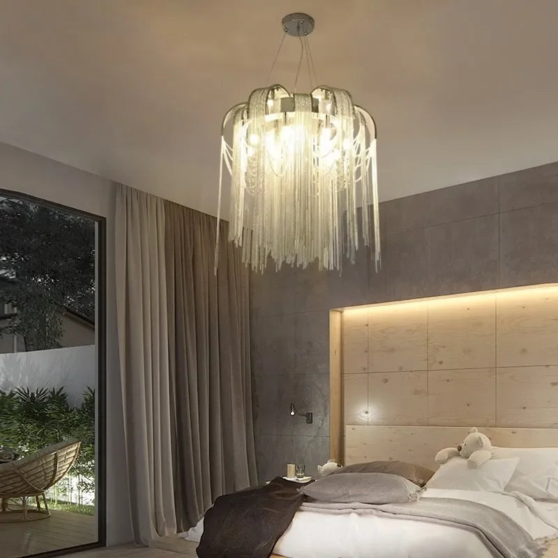 Nordic Tassel Chain Chandelier Chrome Metel Luxury Light for Living Room