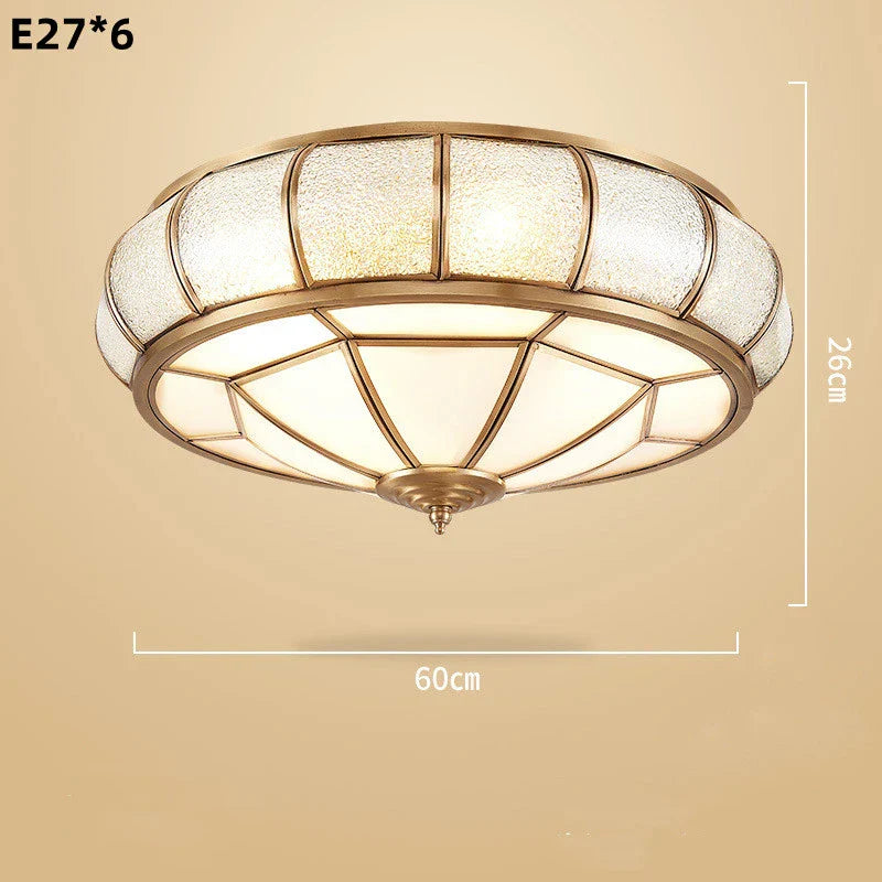 Nordic Copper Ceiling Light Glass Lampshade Retro Loft Fixture for Living Room