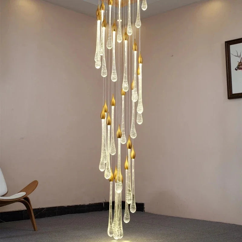 Modern Crystal LED Chandelier for Living Room Gold Stair Indoor Light Fixtures