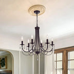 Black Iron Chandelier with Crystal Pendant for Home Lighting