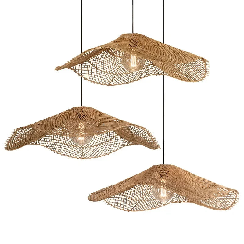 Rattan Straw Hat Chandeliers for Restaurant, Hotel, and Loft Décor
