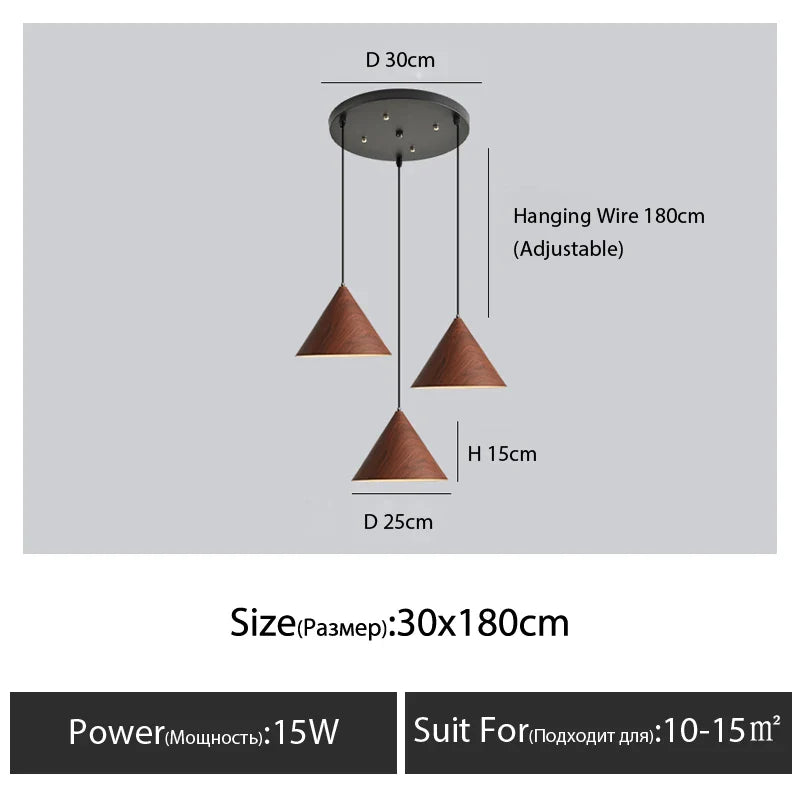 Nordic Wooden Pendant Lamp Multi Head Hanging Light for Dining Table and Living Room