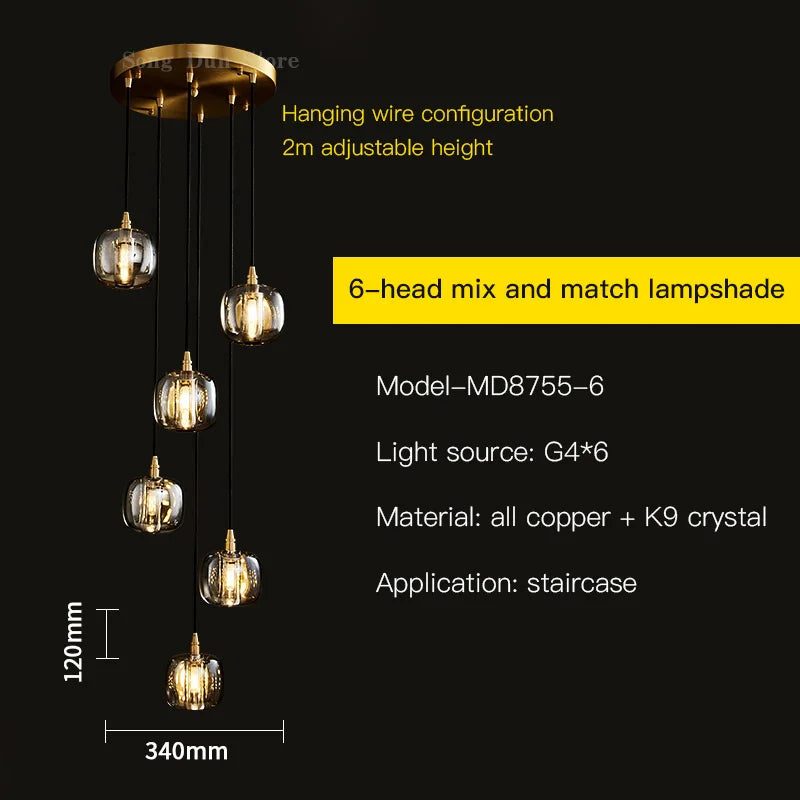 Elegant Rotating Staircase Pendant Lamp with Double Hollow Design