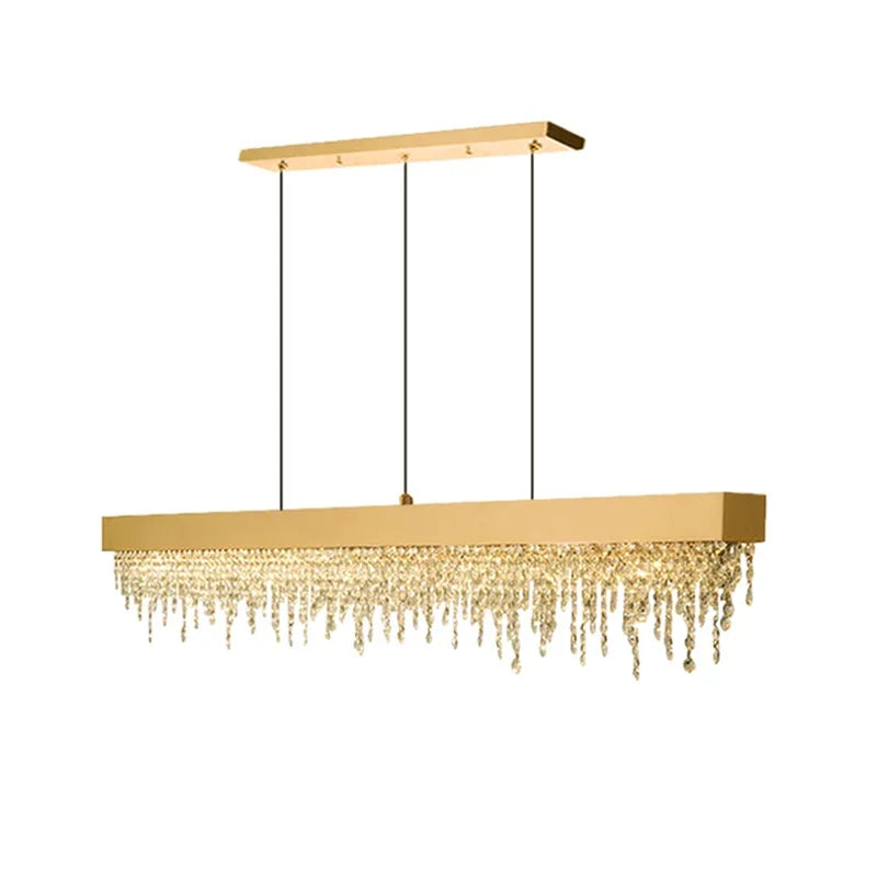 Modern Crystal Chandelier LED Dining Room Hanging Light Fixture in Gold/Black