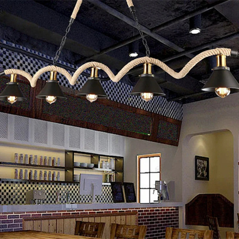 Industrial Hemp Rope Pendant Light Chandelier LED for Home Restaurant Kitchen