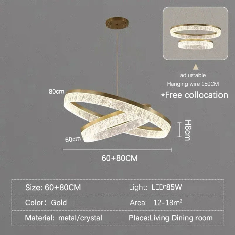 Modern LED Golden Round Chandelier Living Room Luxury Ring Lighting