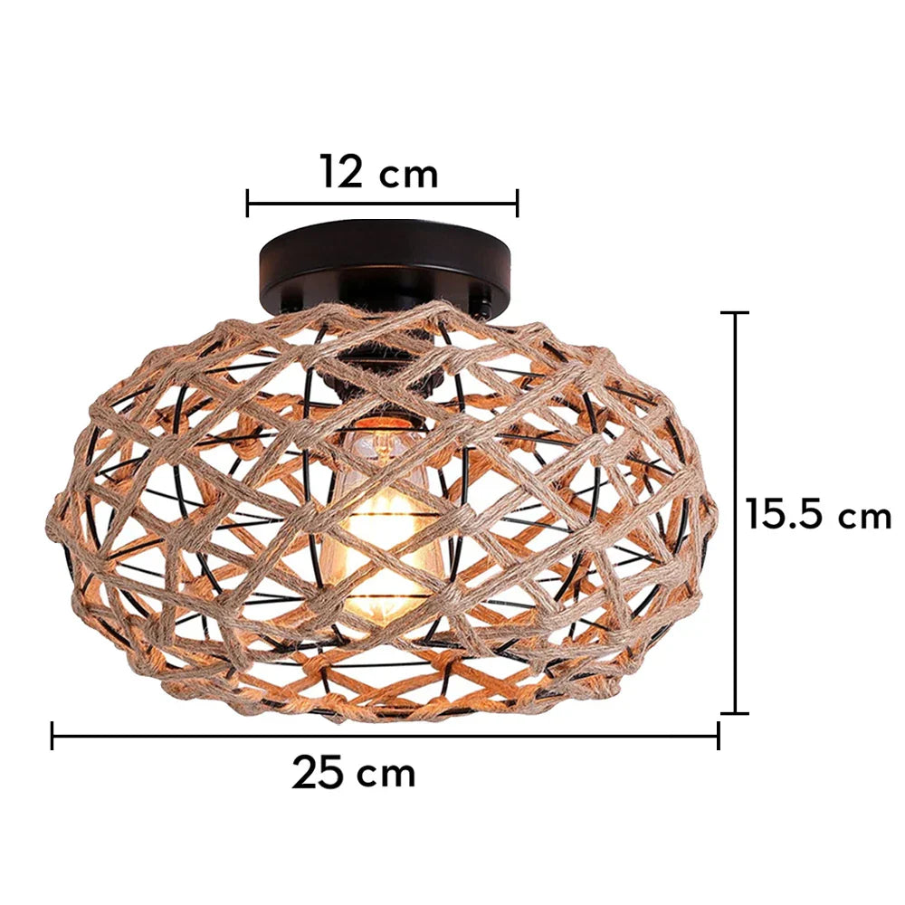 Rattan Ceiling Chandelier Rustic Retro Flush Mount Light Fixtures