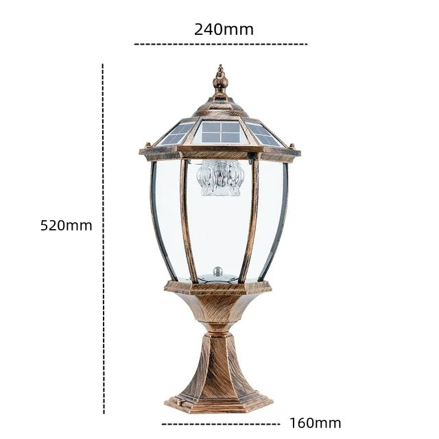 Solar LED Outdoor Villa Column Lamp - Retro Style Pillar Garden Street Light