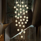 Gold Acrylic Chandelier - Modern Staircase LED Lighting