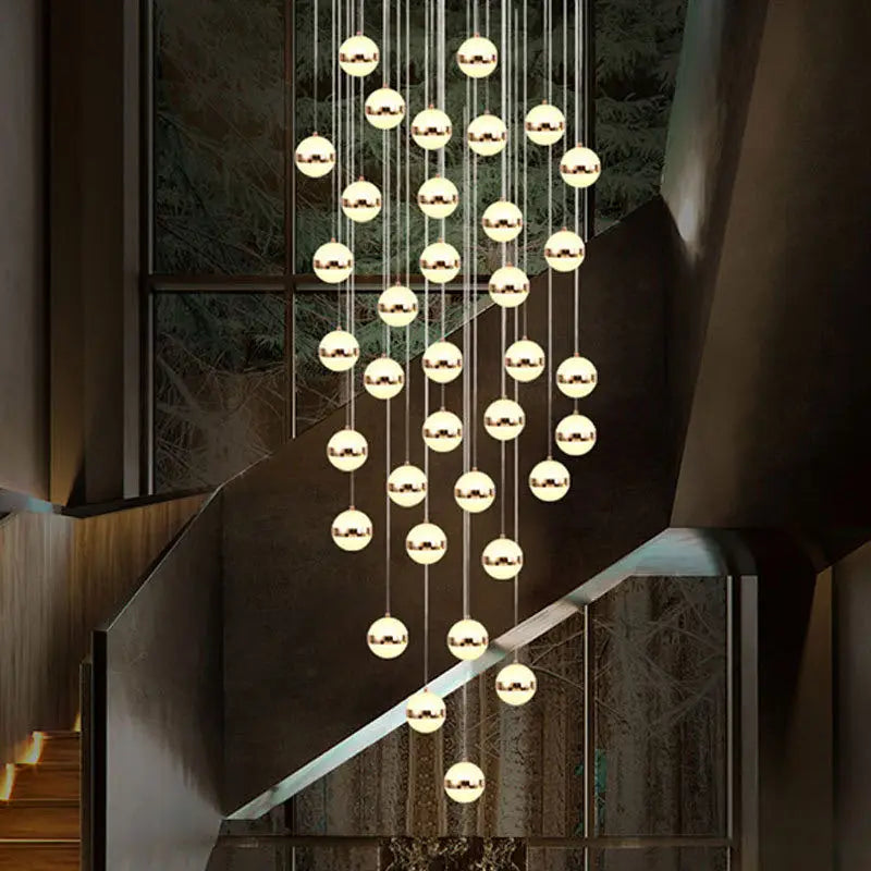 Round Ball Acrylic Chandelier Staircase LED Gold Lighting Fixtures
