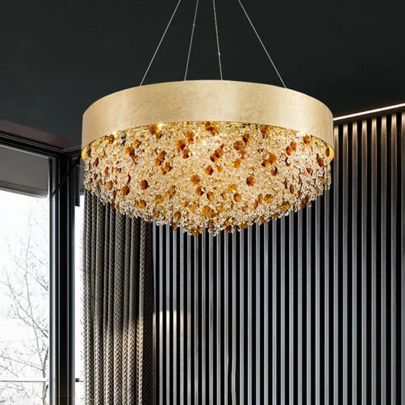 Crystal Chandelier: Modern Circular Design for Living Room, Lobby, Kitchen Island.