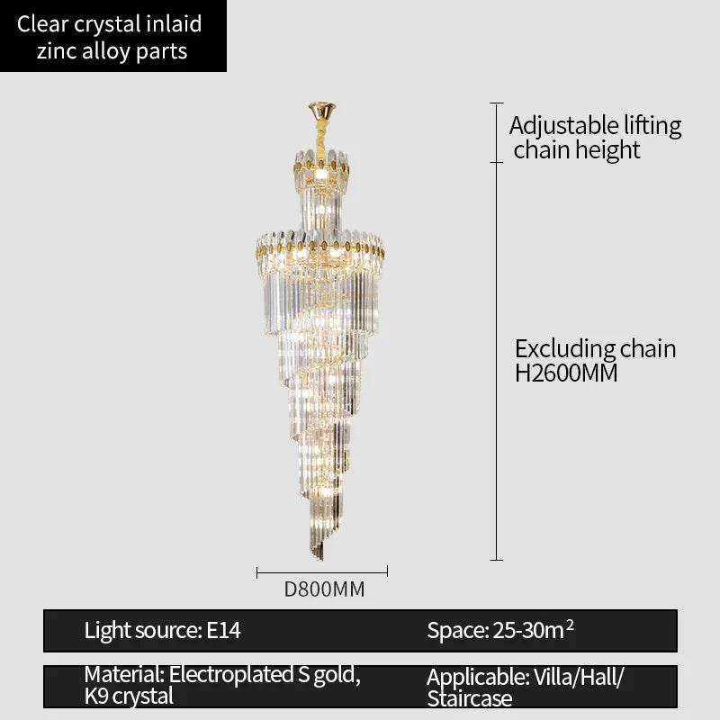 Crystal Chandelier: Modern Duplex Villa Hall Light Luxury Rotating Hollow Strip Crystal
