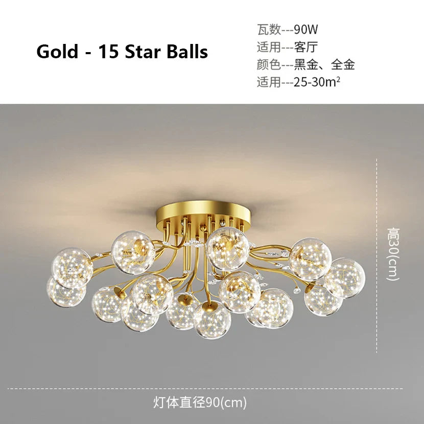 Glass Bubble Ball Crystal LED Ceiling Light - Black Gold Aesthetic Décor
