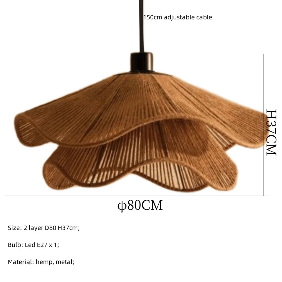 Japanese Hemp Knit Pendant Light E27 LED Lamp - Nordic Wabi Sabi Style