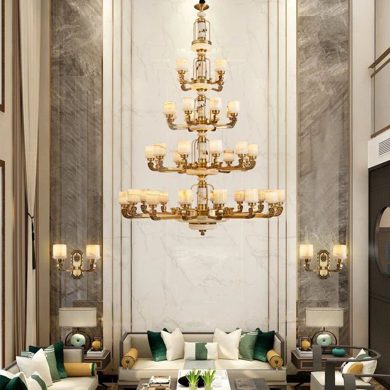 Luxury All Copper Jade Chandelier for Living Room Restaurant Villa Hall