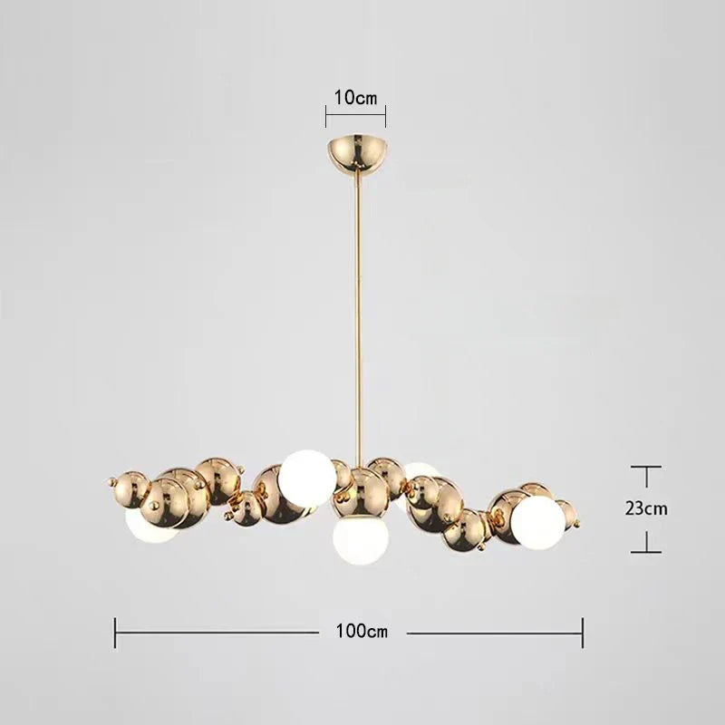 Caterpillar Metal Ball Chandelier: Modern Creative Long Bar Pendant Light for Kitchen Dining Room