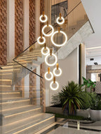 LED Wooden Staircase Chandelier Ceiling Lights - Modern Hanging Pendant Lamps