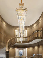 Luxury Crystal Chandelier: Elegant Staircase Lighting Fixture for Villa, Gold Stainless Steel