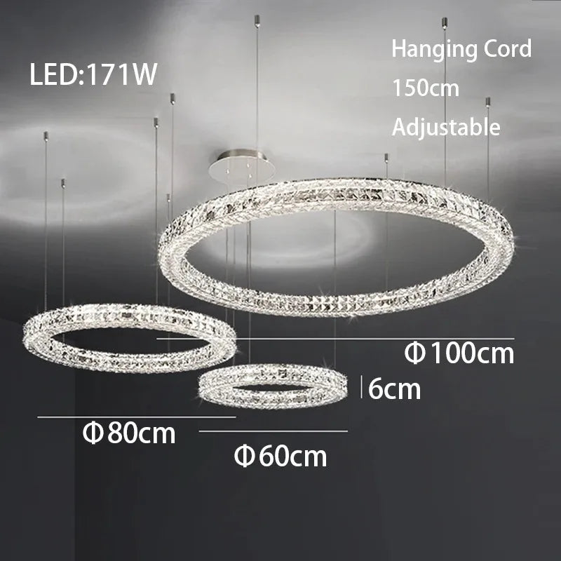 Crystal LED Chandelier: Modern Luxury Chrome Steel & Clear K9 Crystal Lighting