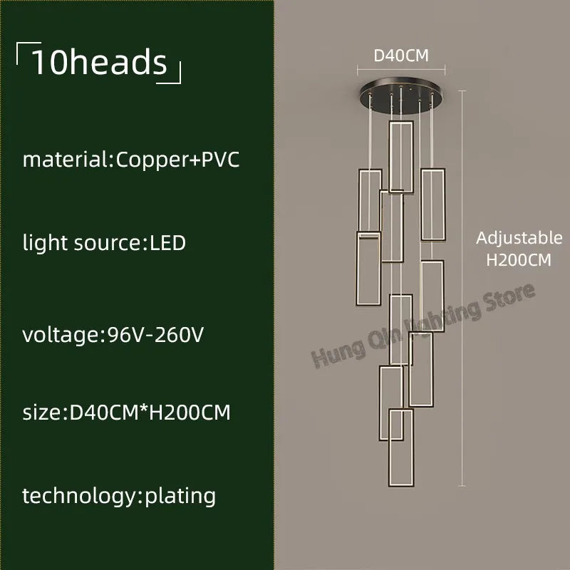 Copper Square Pendant Chandelier with LED Lighting