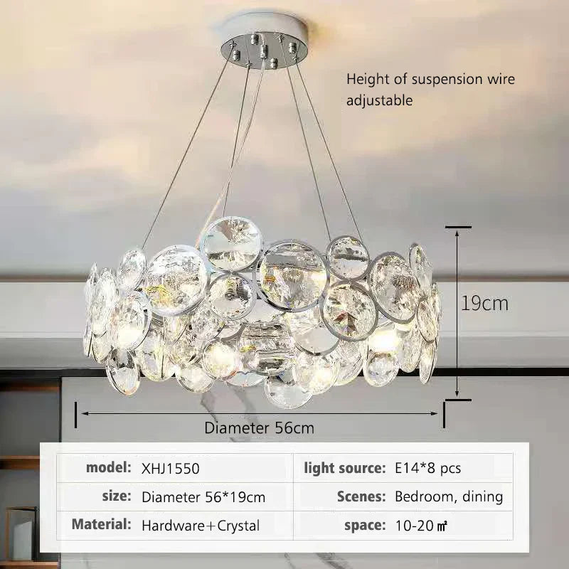 Crystal Chandelier Chrome Ceiling Pendant Light Fixture for Modern Luxury Living Home Décor
