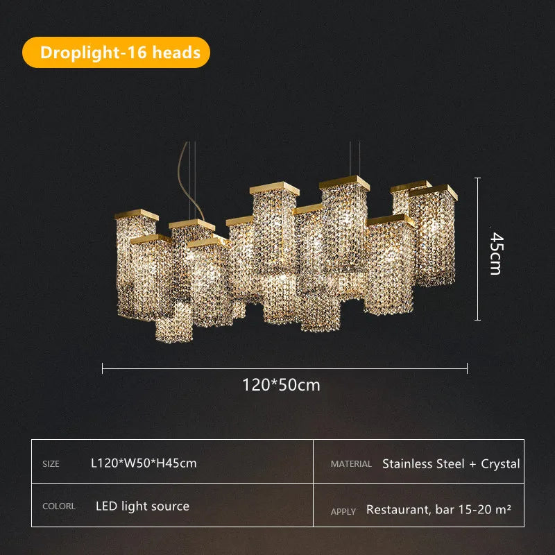 Modern Luxury Crystal Pendant Chandelier for Dining Room and Bar