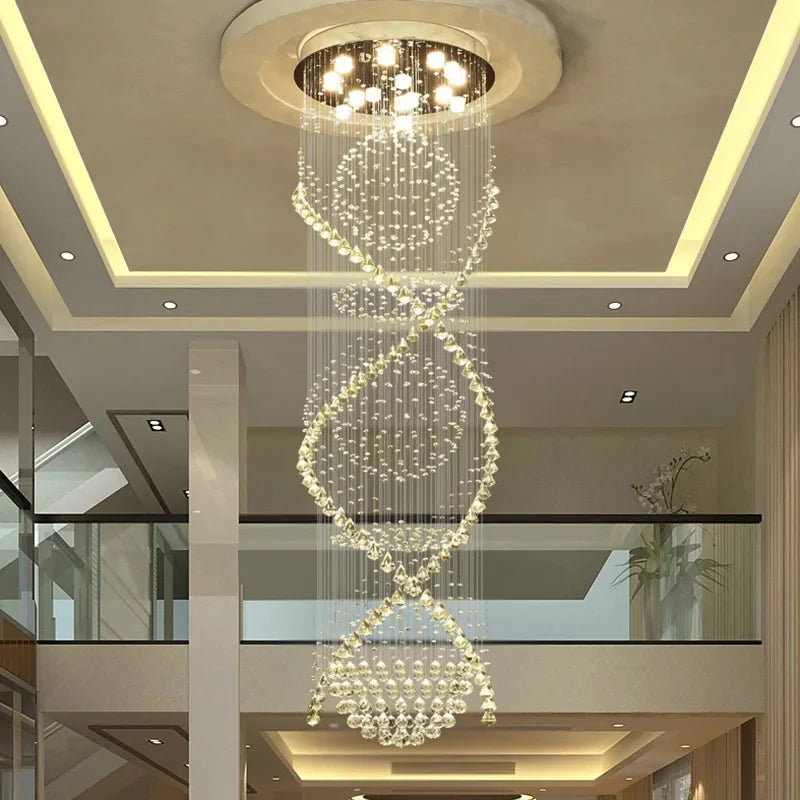 Modern Crystal Chandelier for Staircase, Luxury LED Lighting Fixture