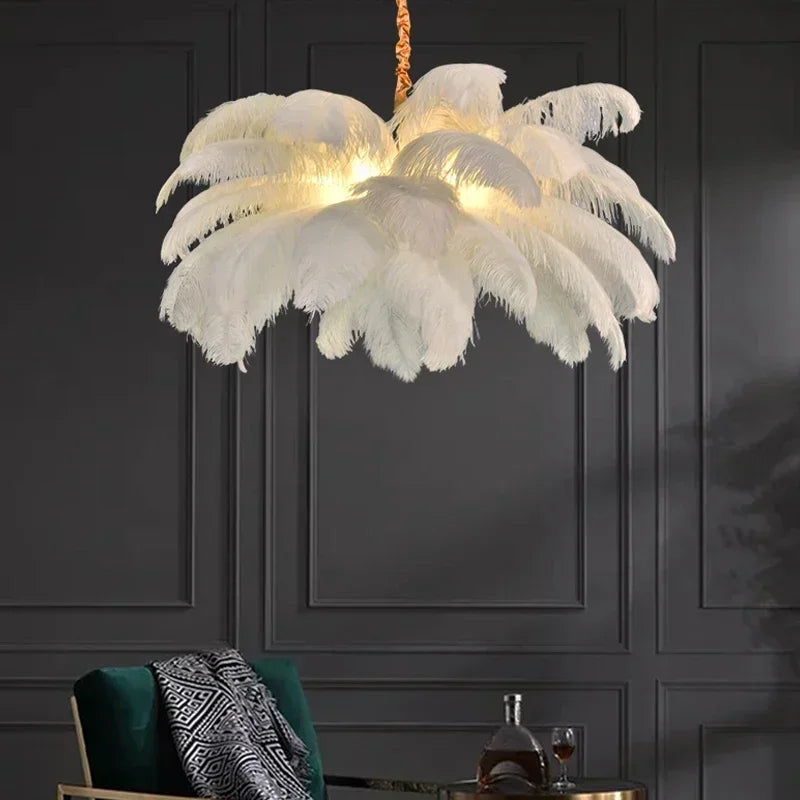 Ostrich Feather LED Pendant Lamp for Living Room or Bedroom Decor