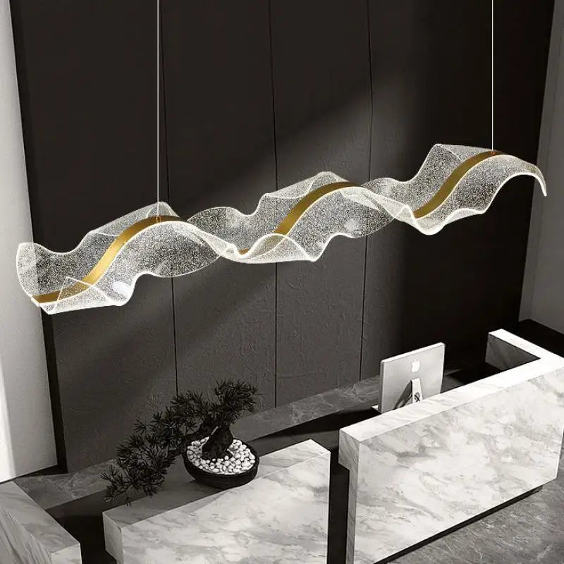 Acrylic Ribbon LED Pendant Chandelier - Designer Dining Room Hanging Lamp