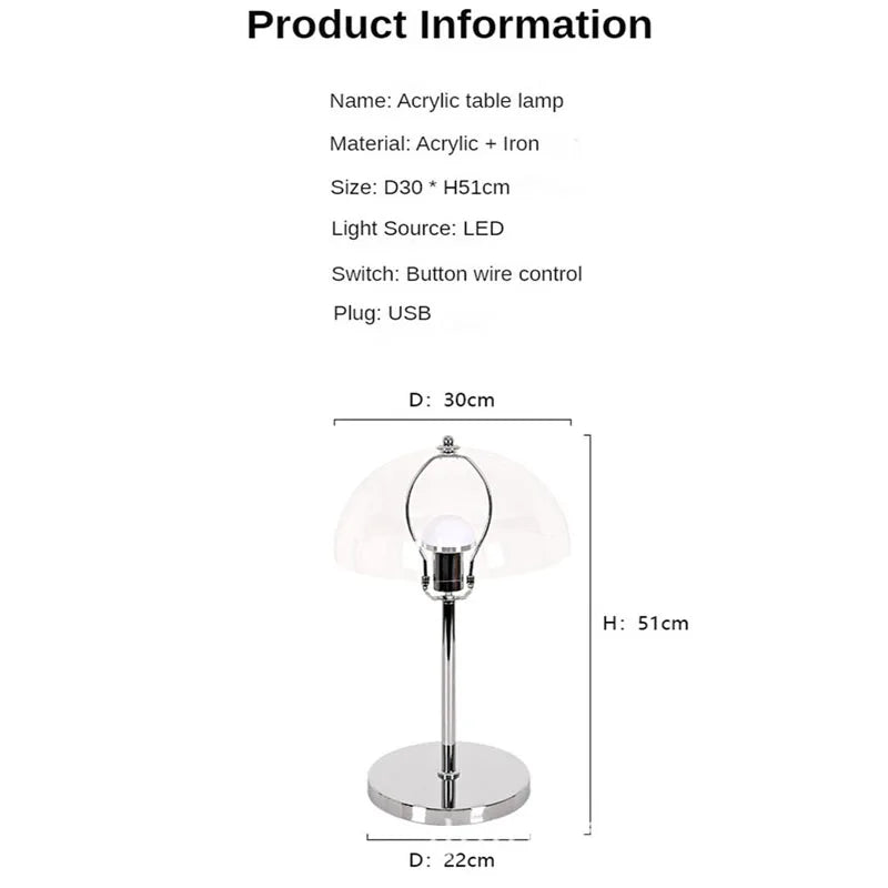 Bauhaus Mushroom Table Lamp, Modern Acrylic LED Night Light