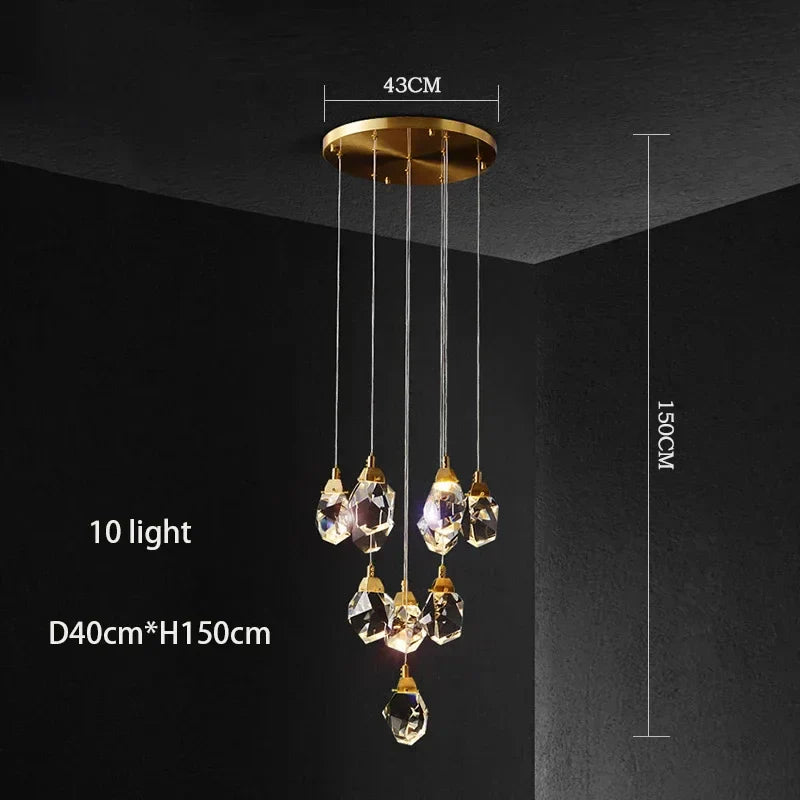 Diamond Crystal Chandelier: Luxury Gold LED Lighting for Staircase & Living Room