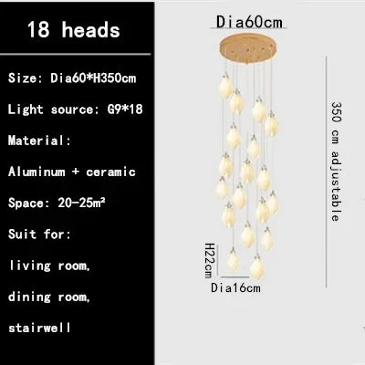 Magnolia Ceramic LED Chandelier for Duplex Living Room and Dining Room