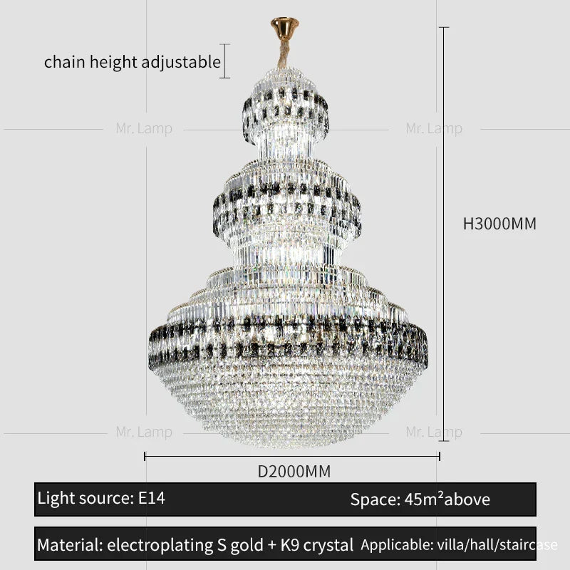 Crystal Chandelier Luxury Duplex Building Hollow Luxury Lamp