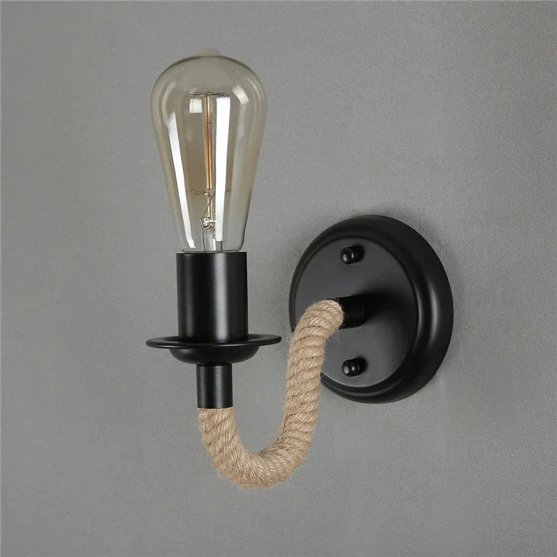Retro Hemp Rope Wall Sconce - American Country Loft Lighting for Living Room