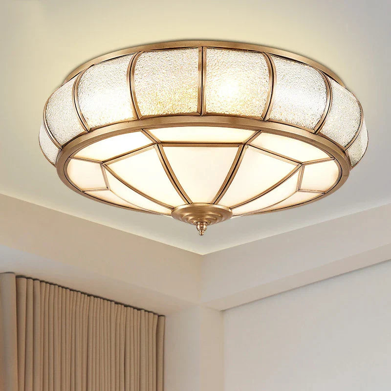 Nordic Copper Ceiling Light Glass Lampshade Retro Loft Fixture for Living Room