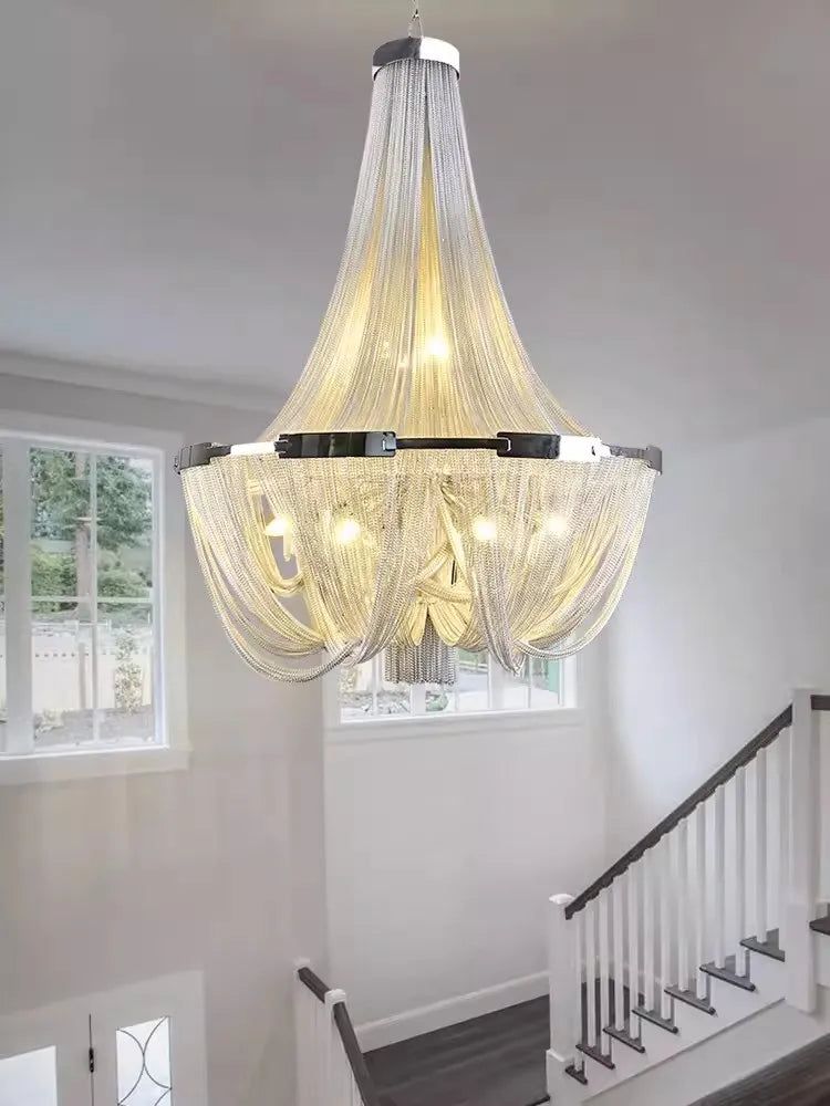 Silver Aluminum Chain Chandelier Post Modern Luxury Lighting