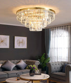 Gold LED Crystal Ceiling Light for Modern Living Room, Luxury Home Decor