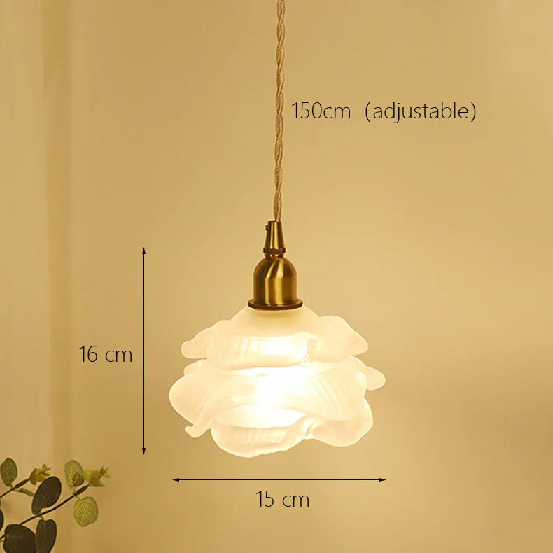 Romantic Rose Glass Chandelier Lighting Vintage Brass Luxury Hanging Lamp