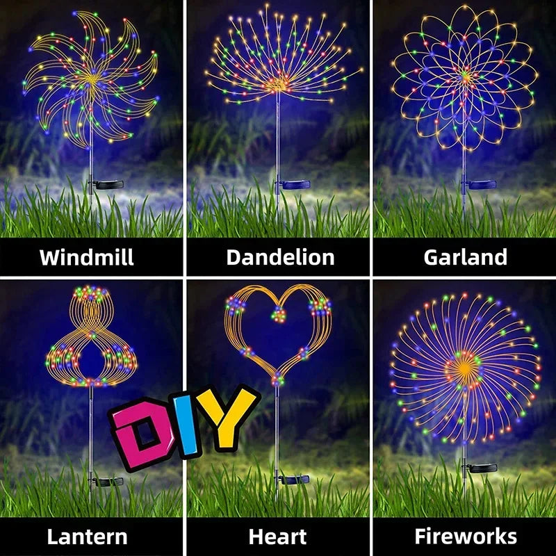 Solar Firework Fairy Lights for Outdoor Garden Decoration, Pathway, Patio, Party