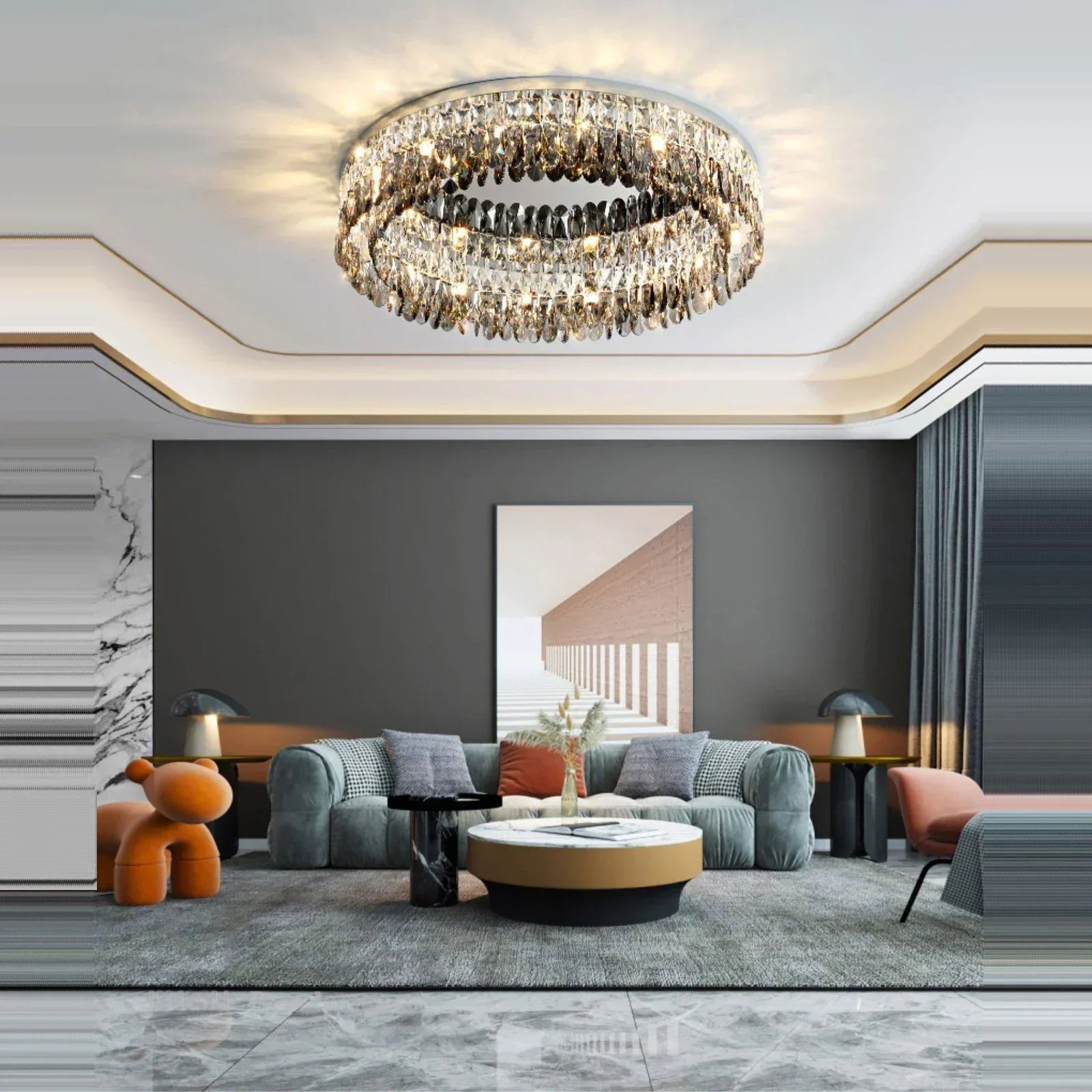 Modern Luxury LED Crystal Ceiling Chandelier for Living Room - Chrome Finish