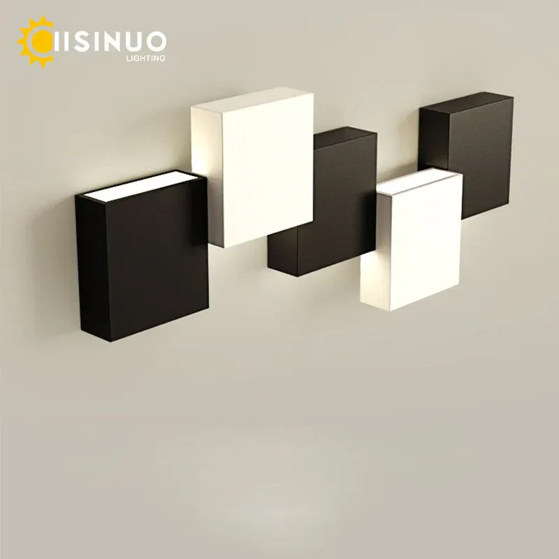 Geometric LED Wall Sconce Black White Light for Living Room Bedroom Hallway