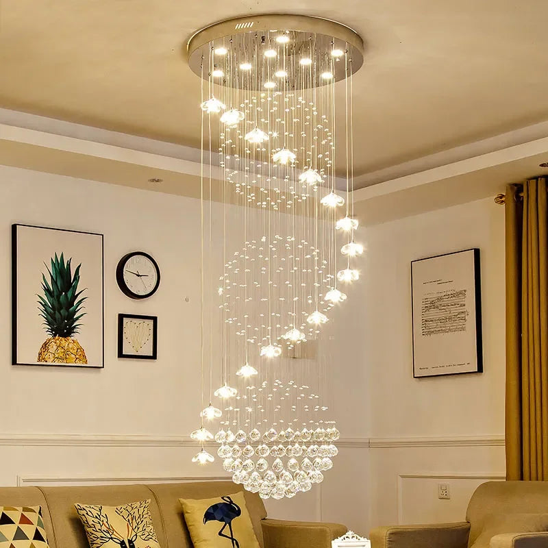 Crystal Hanging Loft Chandelier - Elegant Ceiling Lighting for Staircase and Room Decor