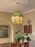 Vintage Green Cloth Tassels LED Ceiling Chandelier Pendant Lights Home Decor