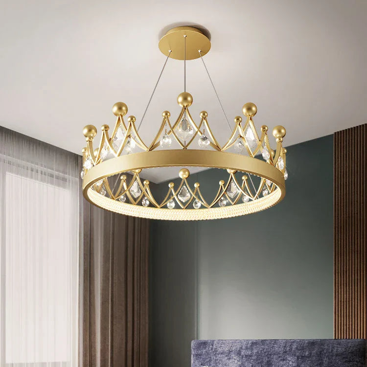 Crown Crystal Chandelier Pendant Light for Bedroom and Living Room Decor