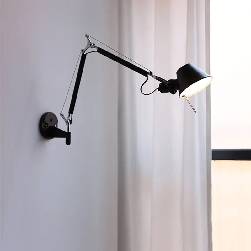 Industrial Black Silver Swing Arm Wall Lamp - Rotatable Miniature Table Lamp E27
